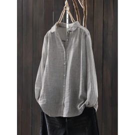 Plus Size, Vintage Long Sleeve Shirt, Casual Top