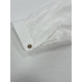 Women's Elegant Semi-Sheer Lace Blouse - Lightweight Breathable Long Sleeve Button-Up Shirt with Stand-Up Collar, Solid Color Machine Washable Plus Size Top for Spring Summer Casual & Formal Wear, Lace Shirt, Delicate Fabric Design