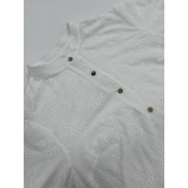 Women's Elegant Semi-Sheer Lace Blouse - Lightweight Breathable Long Sleeve Button-Up Shirt with Stand-Up Collar, Solid Color Machine Washable Plus Size Top for Spring Summer Casual & Formal Wear, Lace Shirt, Delicate Fabric Design