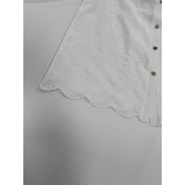 Women's Elegant Semi-Sheer Lace Blouse - Lightweight Breathable Long Sleeve Button-Up Shirt with Stand-Up Collar, Solid Color Machine Washable Plus Size Top for Spring Summer Casual & Formal Wear, Lace Shirt, Delicate Fabric Design