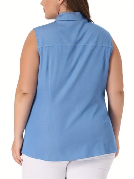 Plus Size Chambray Tops for Women Sleeveless Button Work Shirts Chambray Blouses Summer