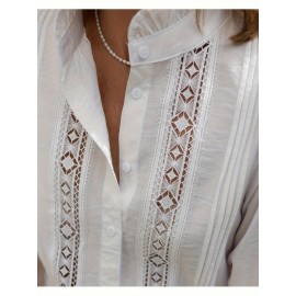 Plus Size, Women's Elegant Blouse - Formal & Everyday Chic Shirt with Lace-like pattern, Non-Stretch Fabric for Office, Wedding, Party - All-Season White Blouse for Women, Office Attire, Nontransparent Fabric