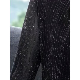 Plus Size, Women's New Winter Plus Size Mesh Shiny Hand-Set Diamond Turtleneck Long Sleeve Top