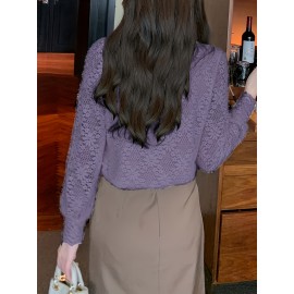 Plus Size - 1pc Elegant Lace Trim Long Sleeve Blouse for Women - Chic Round Neck, Non-Stretch Fabric, Floral Pattern, Perfect for Spring/Fall, Versatile Layering Piece, Spring Fashion Top | Floral Pattern Top | Nonstretch Material