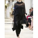 Plus Size, Women's Plus Size Elegant Blouse - Semi-Sheer Asymmetrical Shirt with Stack Neckline, Lightweight Chic Tops for Casual & Formal Events - Machine Washable Women's Clothing, Formal Attire, 3/4 Sleeve Design, Delicate Fabric