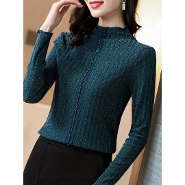 Plus Size, Women's Plus Size Thickened Winter Layering Jacket Blouse - Elegant Long Sleeve Stand Collar Button-Front Shirt Coat, Non-Stretch Warm Tunic for Layering Under Coats, Machine Washable (Curvy-Friendly, Autumn/Winter)