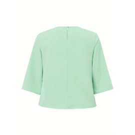 [Plus Size Embroidery Tops] Plus Size Elegant Embroidery Tops | Women's Short Sleeve Crew Neck Baggy Shirt | Summer Commuter Holiday Lightweight Casual Blouse