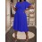 [Royal Blue Midi Dress] Stretchy Polyester Blend Royal Blue Midi Dress | Elegant Pleated with Ruffle Sleeves & Asymmetrical Neckline - Perfect for Summer Parties & Casual Outfits