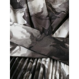 Elegant V-Neck Short Sleeve Floral Print Pleated Dress with Belt - Polyester, Black/White/Gray, Spring/Autumn, Casual & Semi-Formal Occasions, Cute Dresses