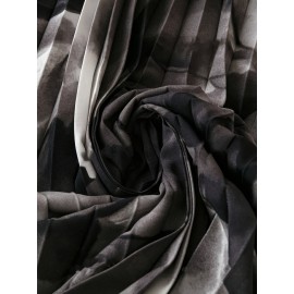 Elegant V-Neck Short Sleeve Floral Print Pleated Dress with Belt - Polyester, Black/White/Gray, Spring/Autumn, Casual & Semi-Formal Occasions, Cute Dresses