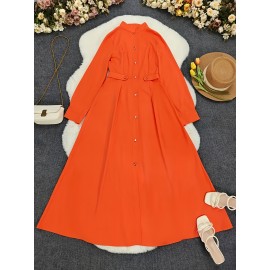 Plus Size - Elegant Plus Size Women'S Dress - Vibrant Orange, Long Sleeve, Button-Up, Flowy A-Line Silhouette, Non-Stretch Fabric, Perfect for Casual or Formal Occasions, Casual Dressing | Vibrant Orange Dress | Nonstretch Fabric, Orange Dresses For Women, Orange Maxi Dress, Orange Dress Long, Dresses For Women Plus Size, Plus Size Women Dresses, Women Dresses Large Sizes, Dresses For Plus Women, Ladies Dresses, Plus Size Women Elegant Dresses, Dresses For
