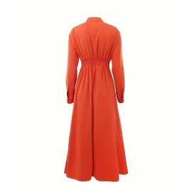 Plus Size - Elegant Plus Size Women'S Dress - Vibrant Orange, Long Sleeve, Button-Up, Flowy A-Line Silhouette, Non-Stretch Fabric, Perfect for Casual or Formal Occasions, Casual Dressing | Vibrant Orange Dress | Nonstretch Fabric, Orange Dresses For Women, Orange Maxi Dress, Orange Dress Long, Dresses For Women Plus Size, Plus Size Women Dresses, Women Dresses Large Sizes, Dresses For Plus Women, Ladies Dresses, Plus Size Women Elegant Dresses, Dresses For