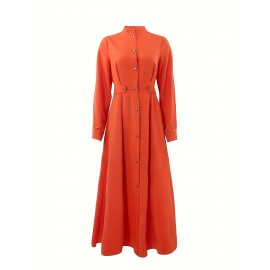 Plus Size - Elegant Plus Size Women'S Dress - Vibrant Orange, Long Sleeve, Button-Up, Flowy A-Line Silhouette, Non-Stretch Fabric, Perfect for Casual or Formal Occasions, Casual Dressing | Vibrant Orange Dress | Nonstretch Fabric, Orange Dresses For Women, Orange Maxi Dress, Orange Dress Long, Dresses For Women Plus Size, Plus Size Women Dresses, Women Dresses Large Sizes, Dresses For Plus Women, Ladies Dresses, Plus Size Women Elegant Dresses, Dresses For