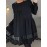 Plus Size, Plus Size Women's Elegant Black Dress with Lace Trim - Flared Skirt, Round Neck, All-Season Versatile Fit & Flared Silhouette for Casual to Formal Occasions, Evening Wear, Sophisticated Style, Quality Stitching, Stylish Ladies