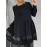 Plus Size, Plus Size Women's Elegant Black Dress with Lace Trim - Flared Skirt, Round Neck, All-Season Versatile Fit & Flared Silhouette for Casual to Formal Occasions, Evening Wear, Sophisticated Style, Quality Stitching, Stylish Ladies