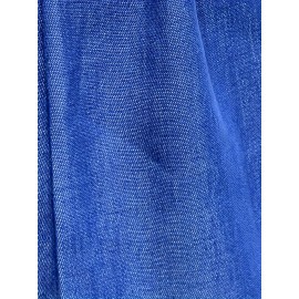 Plus Size Faux Denim Tiered Dress, Elegant Lantern Sleeve Round Neck Belted Dress For Spring & Summer, Women's Plus Size Clothing