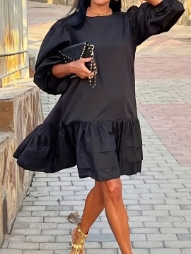 [Elegant Plus Size Dress] Elegant Plus Size Women's French-Inspired Summer Dress | Sleeveless Ruffled Hem Bodycon with Golden Chain Strap, Solid Color Round Neck for Spring/Summer Casual Wear, Cute Dresses