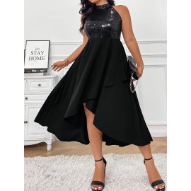 Elegant Sleeveless Sequin Top & Black Flare Midi Dress - Perfect for Casual Weekend Attire, Allseason Versatile Dress|Sequin Embellished Top|Stretchy Fabric