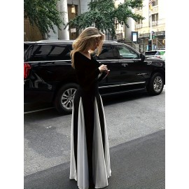 Plus Size - Plus Size, - Plus Size Fashionable Color-Blocked Long Sleeve Maxi Dress, Elegant Vacation Style, Plus Size Fashion, Plus Size Dress