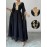Plus Size, New Women's Elegant Arab Saudi Gown - Batwing Sleeves V-Neck Long Dress with Golden Appliqué & Lace-Like Trim, Floor-Length A-Line Silhouette in Navy Blue, Machine Washable for Weddings, Parties, Formal Events (Plus Size Available) - Spring Summer Fall Outfits, Highquality Fabric, Delicate Embroidery, Modest Fashion
