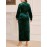 Plus Size - Autumn Winter Women'S Slim Fit Long Sleeve Velvet Dress - Stand Collar Solid Color Ruched Bodycon Pencil Skirt, Large Size Formal Party Evening Dress, Evening Wear, Elegant Design, Highquality Material