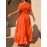 [Vibrant Dress] Vibrant Orange Plus Size Women's Elegant Long Sleeve Dress | A-Line Single-Breasted Button Front Dress with Flared Hem, Machine Washable for Resort & Casual Occasions YZ264, Flowy Fabric Gown, Lightweight Material, Curvy Fashion