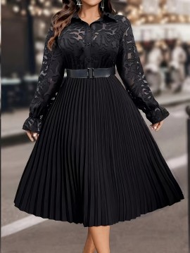 [Plus Size Elegant Dress] Plus Size, Autumn and Winter Fashion Casual Long-Sleeve Pleated Elegant Dress
