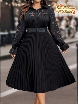 [Plus Size Elegant Dress] Plus Size, Autumn and Winter Fashion Casual Long-Sleeve Pleated Elegant Dress