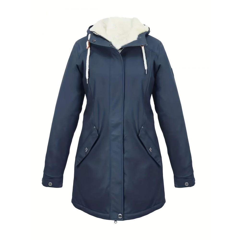 Plus Size, Women's Plus Size Winter Warm Full-Zip Hooded Parka Jacket with Pockets - Thick Outerwear Coat for Cold Weather, Machine Washable, Casual Winter Outer Layer (Blazer/ Style) for Fall & Winter Season, Solid Color Coat for Daily