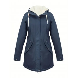 Plus Size, Women's Plus Size Winter Warm Full-Zip Hooded Parka Jacket with Pockets - Thick Outerwear Coat for Cold Weather, Machine Washable, Casual Winter Outer Layer (Blazer/ Style) for Fall & Winter Season, Solid Color Coat for Daily