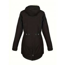 Plus Size, Women's Plus Size Winter Warm Full-Zip Hooded Parka Jacket with Pockets - Thick Outerwear Coat for Cold Weather, Machine Washable, Casual Winter Outer Layer (Blazer/ Style) for Fall & Winter Season, Solid Color Coat for Daily