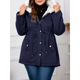 Plus Size, Women's Oversized Elegant Hooded Winter Coat - Heavyweight Full-Length Winter Jacket with Golden-Tone Hardware, Machine Washable Long Sleeve Trench Coat with Pockets for Fall & Winter, Plus Size Available (Solid Black) - Casual to Formal Outerwear