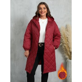 Plus Size, Women's Oversized Elegant Hooded Full-Zip Windproof Winter Coat - Heavy-Duty Warm Outer Jacket with Full-Length Zipper, Machine Washable & All-Season Pockets - Navy Blue/Black/Other Colors Available - Plus Size Available - Stylish Winter Outerwear with Hood, Solid Color Design, and Functional Pockets for Casual or Formal Wear, Plus Size Winter Jacket for Women, Winter Clothes for Women Plus Size, Jacket for Women Winter, Women Winter Jacket Plus Size,