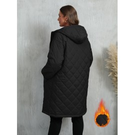 Plus Size, Women's Oversized Elegant Hooded Full-Zip Windproof Winter Coat - Heavy-Duty Warm Outer Jacket with Full-Length Zipper, Machine Washable & All-Season Pockets - Navy Blue/Black/Other Colors Available - Plus Size Available - Stylish Winter Outerwear with Hood, Solid Color Design, and Functional Pockets for Casual or Formal Wear, Plus Size Winter Jacket for Women, Winter Clothes for Women Plus Size, Jacket for Women Winter, Women Winter Jacket Plus Size,