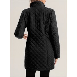 Plus Size, Women's Elegant Quilted Padded Jacket with Stand-Collar - Lightweight Warm Coat for Spring, Fall & Winter, Soft Quilting, Machine Washable Solid Color Outerwear (No bulk under the coat) - Casual to Dress for /Special Events - In Stock