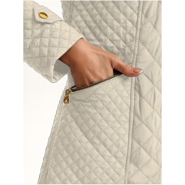 Plus Size, Women's Elegant Quilted Padded Jacket with Stand-Collar - Lightweight Warm Coat for Spring, Fall & Winter, Soft Quilting, Machine Washable Solid Color Outerwear (No bulk under the coat) - Casual to Dress for /Special Events - In Stock