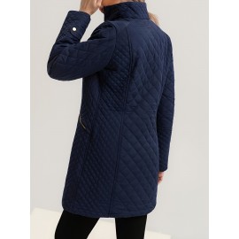 Plus Size, Women's Elegant Quilted Padded Jacket with Stand-Collar - Lightweight Warm Coat for Spring, Fall & Winter, Soft Quilting, Machine Washable Solid Color Outerwear (No bulk under the coat) - Casual to Dress for /Special Events - In Stock