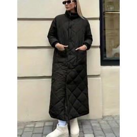 [Plus Size | Winter Coat] Plus Size Winter Coat - Women's Plush-Lined Thickened Warm Stand Collar for -10°C, Large Pockets, Machine Washable Elegant Outerwear in Brown & Maroon (Elegant Special Collection)