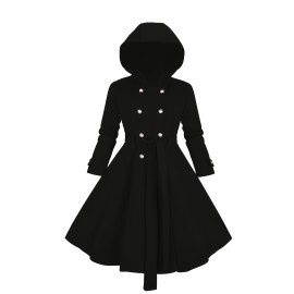 [Plus Size Christmas Coat] Christmas Women's Plus Size Coat | Elegant Double-Breasted Hooded Fleece-Style Polyester Coat with Ribbed Cuffs & Hem, Machine Washable Winter Outerwear for Holiday Parties & Cold Weather