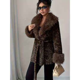 [Elegant Leopard Print] Elegant Leopard Print | Plus Size Winter Coat | Faux Fur Jacket with Fluffy Lining, Windproof, Warm & Stylish for Dates, Shopping, Travel, and Weddings