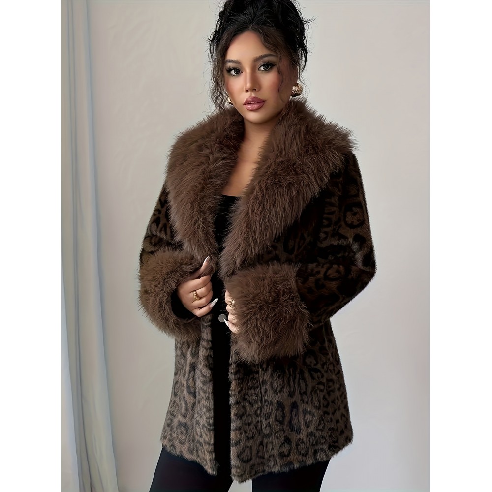 [Elegant Leopard Print] Elegant Leopard Print | Plus Size Winter Coat | Faux Fur Jacket with Fluffy Lining, Windproof, Warm & Stylish for Dates, Shopping, Travel, and Weddings